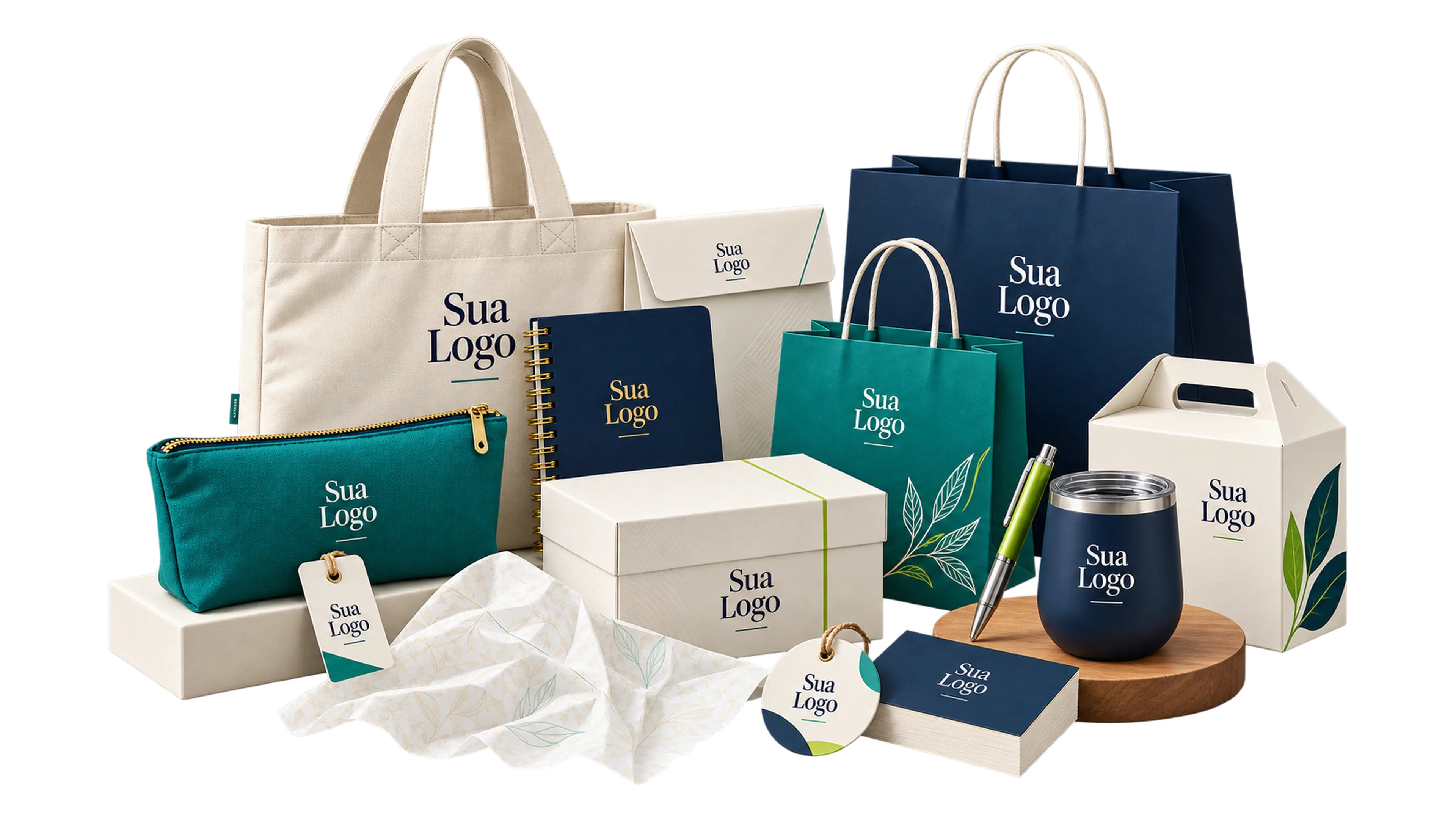 Produtos personalizados da Memba: sacolas, caixas e brindes